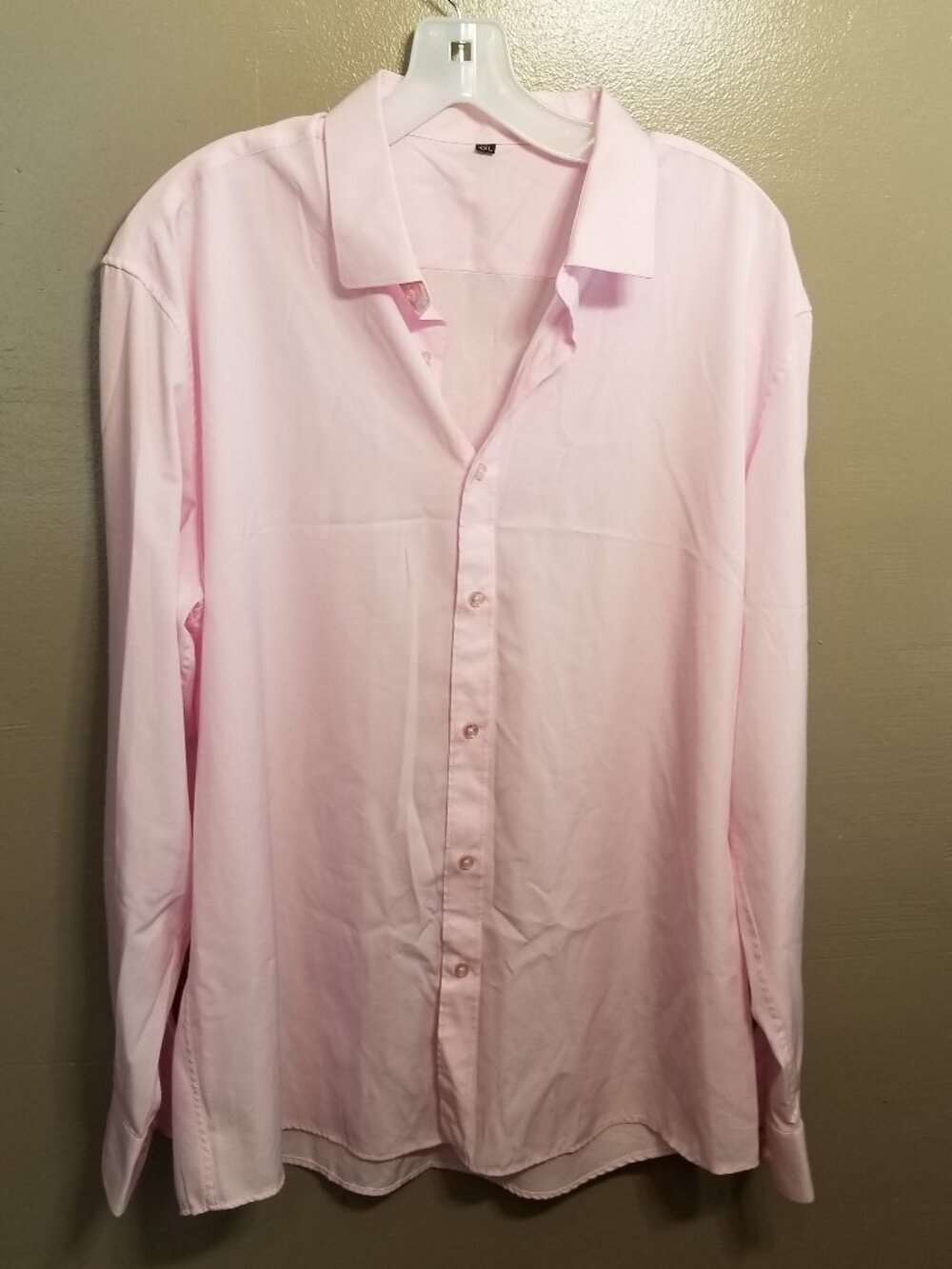 Men's Light Pink Long Sleeve Button Down Dress Shirt, XXL